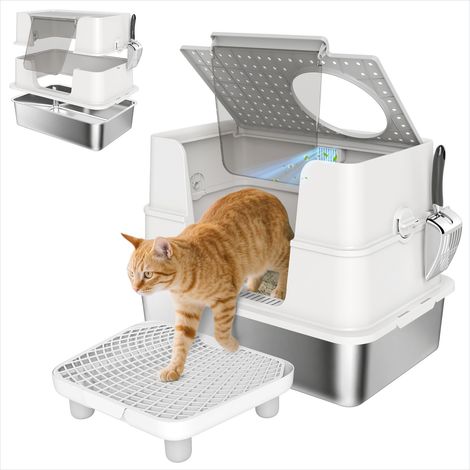 Bac à litière Grand en inox 60 cm avec couvercle 100° Gris clair (1/5)