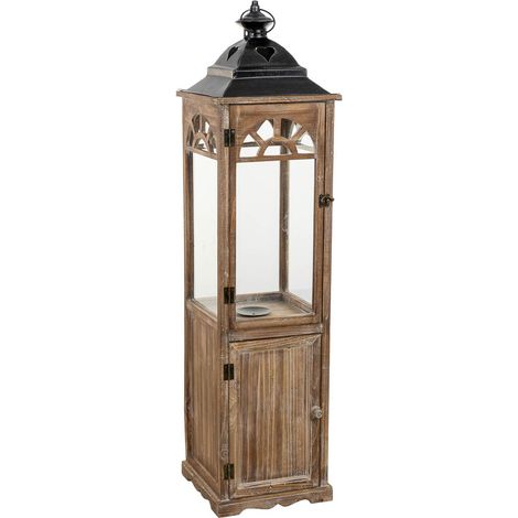 Farol de madera marrón 26x26x102.5h cm