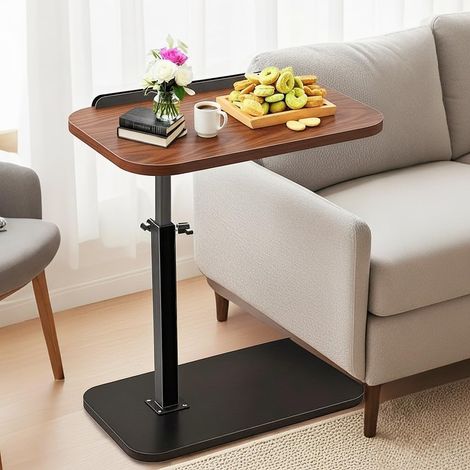 Table d'appoint en C réglable en Hauteur pour canapé,avec Fente pour téléphone et Tablette,lit, Coin Lecture, Table d'appoint en Forme de C pour canapé, Plateau TV Rotatif à 360 ° (Walnut) (1/5)