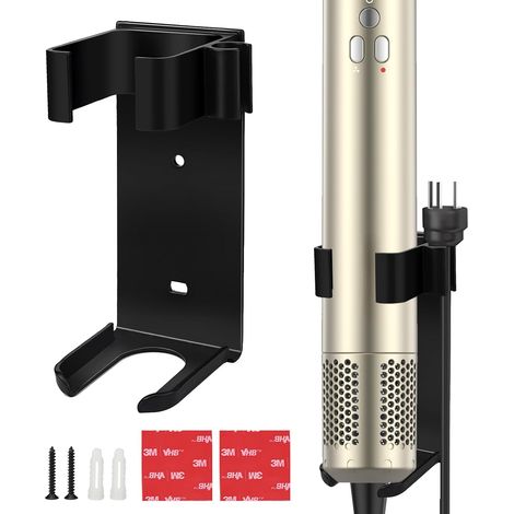Supporto da parete in alluminio per piastra per capelli (nero) (1/5)