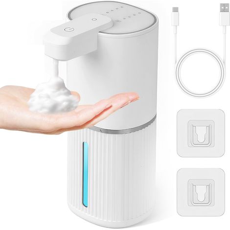 Distributeur de Savon Automatique 380ml - Sans Contact, Rechargeable IPX5, Mural pour Cuisine Salle de Bain Bureau (Mousse, Blanc)