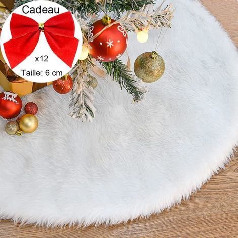 SNOWY WHITE FAUX FUR CHRISTMAS TREE SKIRT, FITS MOST TREES UP TO 90 CM