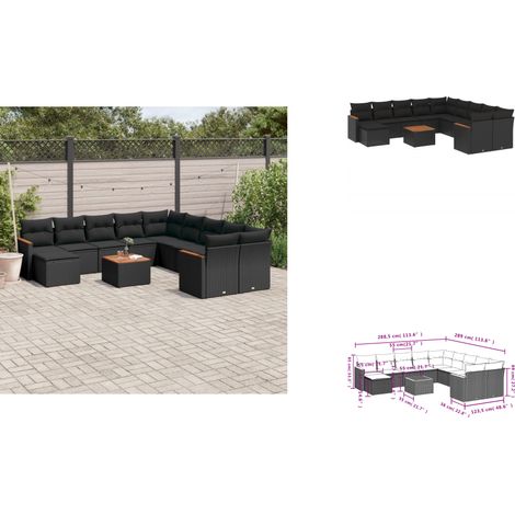 12-tlg. Garten-Sofagarnitur mit Kissen Schwarz Poly Rattan - Gartenmöbel Set - Esszimmergarnitur - Outdoor Möbel - Rattan Sofa - Lounge Garnitur (1/3)
