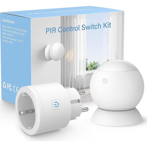 Prise de courant avec détecteur de mouvement - Interrupteur marche/arrêt automatique pour lampes, ventilateurs et appareils - Pas de câble - Plug & Play - Pour salle de bain, couloir, garage et cave (1/5)