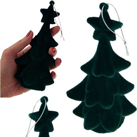 TG61460-3 FIGURINA ALBERO DI NATALE VERDE PENDENTE FLOCKATO SFERA DI PELUCHE
