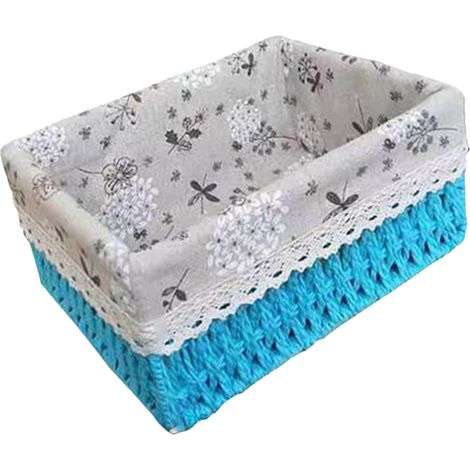 Panier de rangement cosmétique de bureau en rotin, panier de rangement tressé en tissu rotin, bleu (1/5)