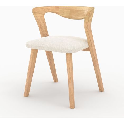 Silla de madera de hevea clara y tejido bouclé crema - Vega (1/4)