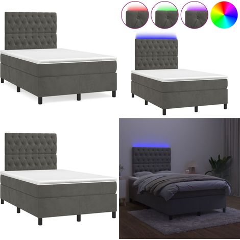 Sommier à lattes de lit avec matelas LED gris foncé 120x190 cm - Lit Plateforme - Lit Capitonné - Lit Design - Lit Velours - Lit Avec Éclairage Led - Home & Living (1/5)