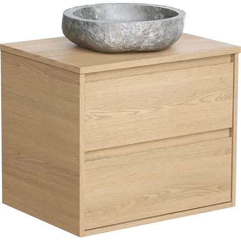 Mobile bagno 60 cm con lavabo da appoggio in Pietra Rivestimento Rovere - MILIPAM (1/5)