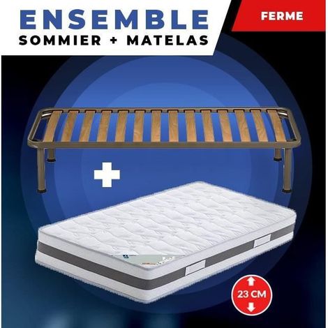 Lot de 2 Matelas 90x200 + Sommiers + pieds + Oreiller Mémoire Offerts Mémoire de Forme - 23 cm - Ferme (1/4)