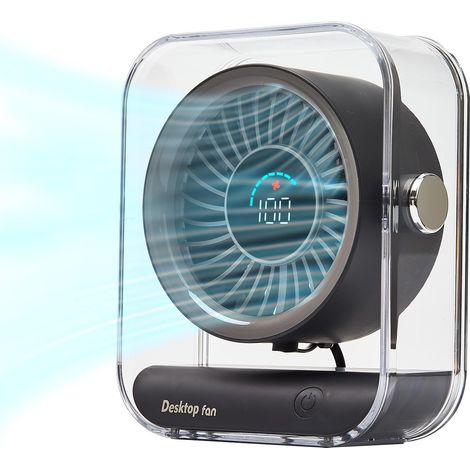 Ecleanfy -Ventilateur USB rechargeable ultra-silencieux à affichage numérique, vitesse de 0 à 100 %, longue durée de vie, portable pour la maison, le bureau, la chambre, la cuisine, les voyages, le ca (1/5)