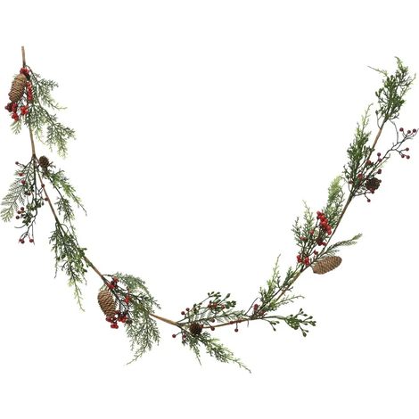 Ghirlanda navideña verde y roja con bacas y piñas 4 × 180 cm (1/2)