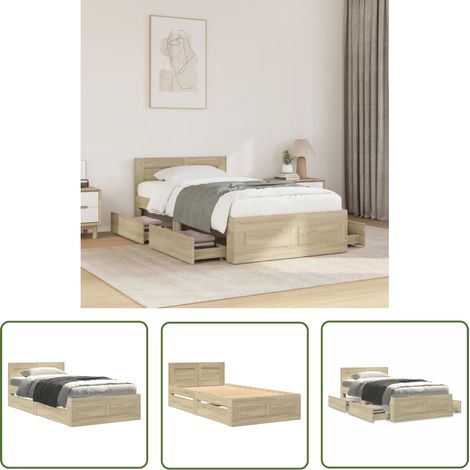 vidaXL Bettgestell mit Kopfteil Sonoma-Eiche 90x190 cm Holzwerkstoff