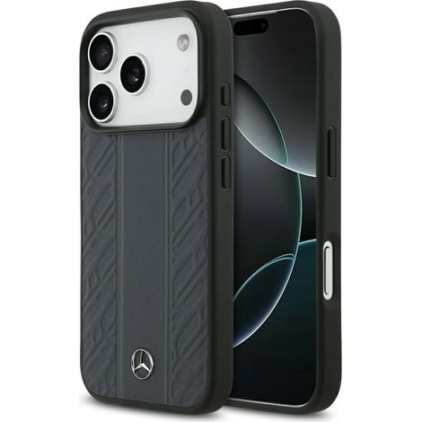 Funda Mercedes de piel con estampado de hojas de laurel y rayas MagSafe para iPhone 17 Pro - Azul (1/5)