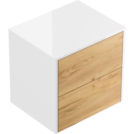 Design Nachttisch Concepto M 50cm hängend, 2 Pushauszüge Weiß Hgl Eiche