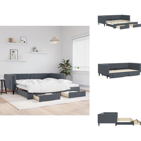 Tagesbett Ausziehbar mit Schubladen Dunkelgrau 100x200 cm Samt - Ausziehbares Tagesbett - Ausziehbare Tagesbetten - Schlafbett - Gästebett (1/5)