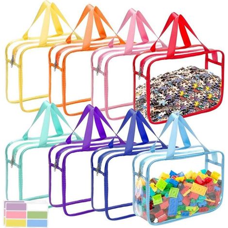 Lot de 8 Rangement pour avec Fermeture Éclair, en PVC Transparent et Étanche, Pièces Puzzle Blocs Construction. (1/4)
