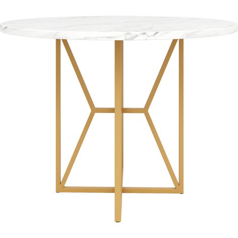Table à manger ronde 80 x 80 x 76 cm avec plateau effet marbre MDF et pieds métalliques dorés (1/5)
