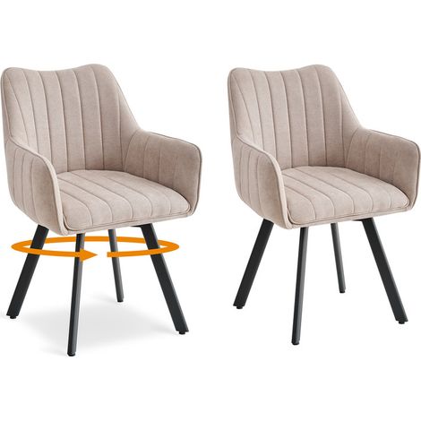 Wokaka Set da 2 Sedie Girevoli a 360°, Sedia da Pranzo in Stile Scandinavo, Sedia da Soggiorno con Gambe in Metallo, Beige