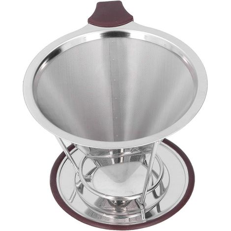 Filtre à café réutilisable en acier inoxydable et silicone avec support, pour 1/6 tasse. (1/5)