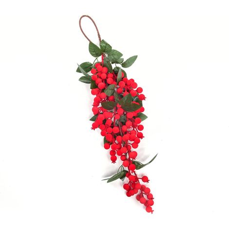 Dietroporta natalizio floccato con bacche colore rosso da appendere h 58 cm