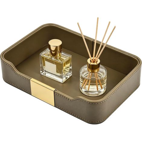 Plateau de Rangement de Bureau en Cuir Organisateur décoratif pour Bijoux,Corbeille a courrier,Plateau de Rangement Cuir,Montres,cosmétiques,clés, téléphone,Portefeuille,Vert Olive (1/5)