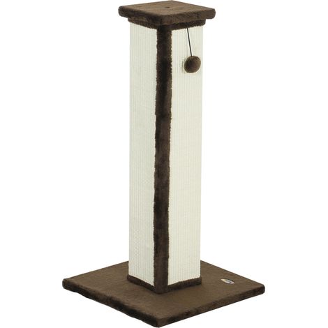 Griffoir chat sisal peluche boule suspension base stable 41 x 41 x 81 cm marron crème