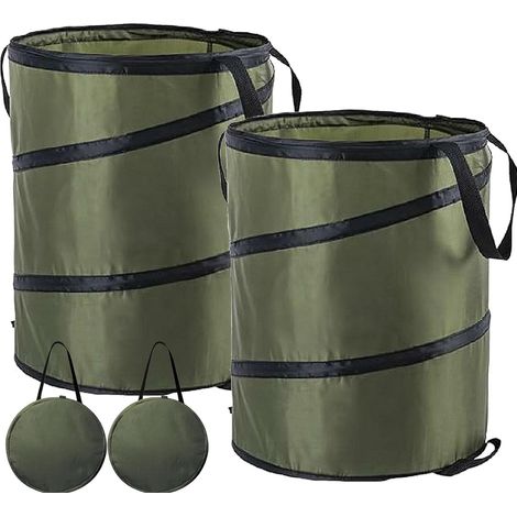 Lot de 2 sacs poubelle de jardin pop-up en tissu Oxford avec poignées pour déchets, déchets de jardin, jouets, grands, robustes, autonomes, pliables, marron, 37 l (1/5)