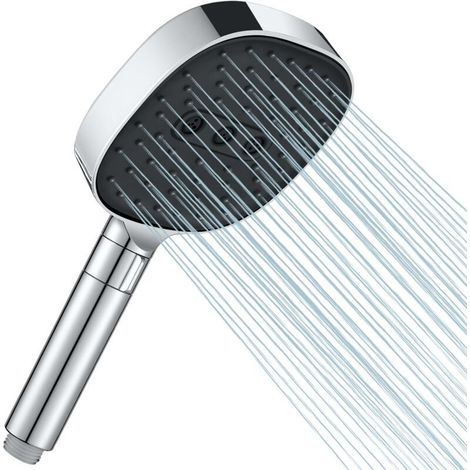 Pommeau de Douche Haute Pression à Économie d'Eau - 2 Modes (Pluie/Dansante) - Buses en Silicone Anti-Calcaire - Design Carré Ergonomique -Compatible Salle de Bain & Extérieur - Chromé (1/4)