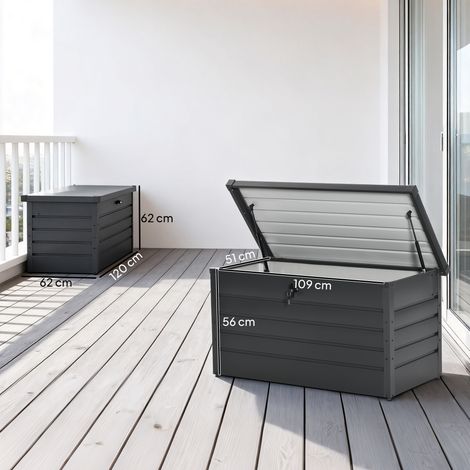 Banc de jardin verrouillable avec coffre de rangement, caisson moderne en acier, gris, 120 x 62 x 62 cm (1/5)
