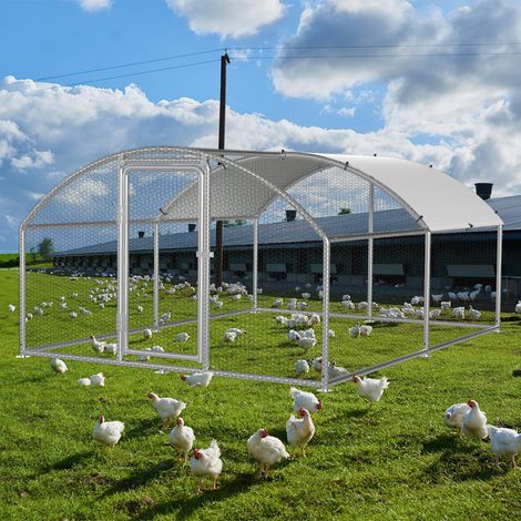 Wolketon Freilaufgehege 3 x 4x 2m mit Sonnendach und verzinkten Gitterstäben, Außengehege als Voliere Hühnerstall oder Hasenstall, Kleintiergehege mit Riegel