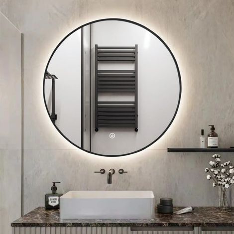 Badezimmerspiegel LED rund 80 cm beleuchteter Rahmen Laugarv XL