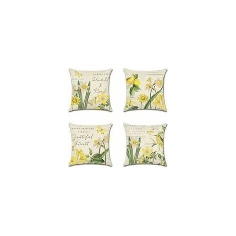 Extérieur Housse De Coussin, Lot De 4 Imperméable Jonquille Motif Canapé Taie D'oreiller Pour Patio Jardin Salon Chambre Décoration, 45x45cm (1/5)