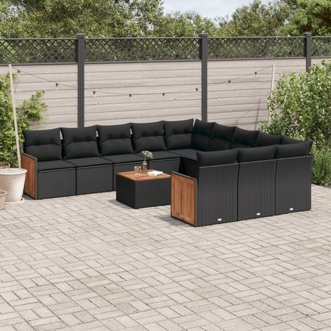 VidaXL - Salon de jardin - résine tressée noir - 10 pcs - extérieur (1/5)