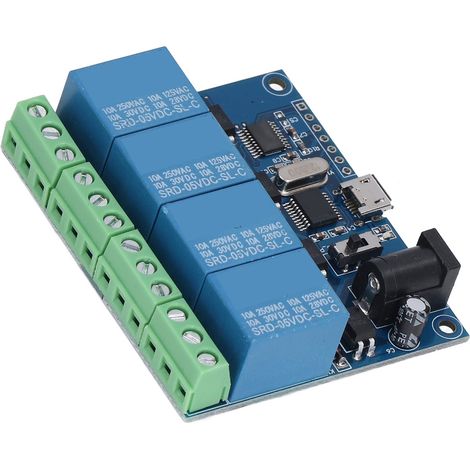 Module relais avec protection de commutation à indicateur LED à 4 canaux, puce microcontrôleur 8 bits, USB, interrupteur relais longue durée. (1/5)