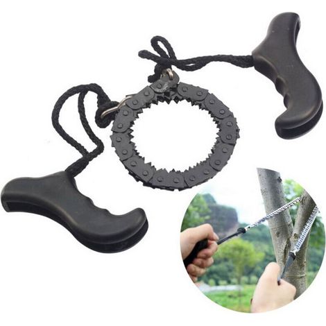 Scie à chaîne de survie Portable, tronçonneuse à main de poche, Camping d'urgence en plein air, outils de randonnée pour le jardinage, coupe du bois（noir）