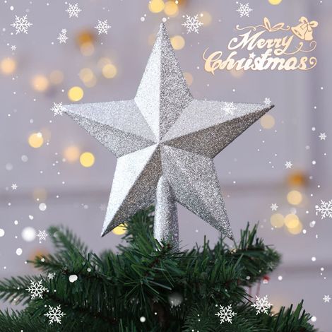 Étoile Pour Sommet D Arbre De Noël - 20 Cm - Argent - Décoration Festive Pour Arbre Intérieur Et Extérieur - 1 Pièce (1/5)