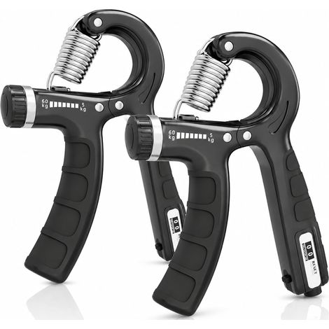 2PCS Hand Grip, Entraîneur de main, Pince Musculation Réglable 10-60 kg avec Compteur Intégré, Renforceur de Préhension pour Exercices des Mains et Poignets, Idéal pour Fitness Quotidien (1/5)
