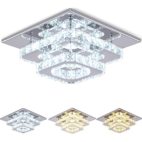 Moderna Plafoniera LED da Soffitto in Cristallo Lampadario da Soffitto Quadrate Lampadario per Cameretta Soggiorno Corridoio (3 Colore Modificabile) (1/5)