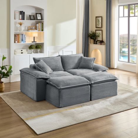 Chaise longue extragrande de 2 plazas con reposapiés, tapizada en pana, diseño sin costuras, asiento profundo, cómoda para leer, ideal como zona de descanso en el salón o el dormitorio – 206 cm de anc (1/5)
