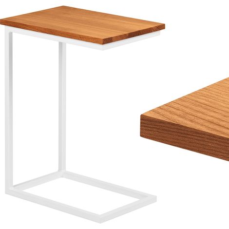 LAMO Manufaktur Beistelltisch Laptoptisch Sofatisch mobiler Kaffeetisch Nachttisch 45x30x60 cm Gestell Weiß 100% Echtholz Massiv Platte farbe: Rustikal