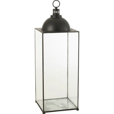 Lanterne noire en verre et métal style industriel chic - Noir mat et transparent (1/4)