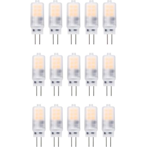 Lot de 15 ampoules LED G4 AC/DC 12V blanc chaud 2700K, culot G4 à deux broches, équivalent à des ampoules halogènes, pour lustres, éclairage sous meubles et lumière chaude. (1/3)