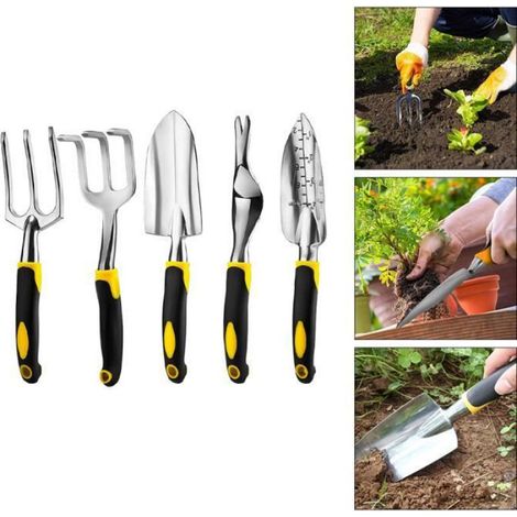 Kit d'outils de jardinage - Spade Rake Set - Aluminium - Poignée en plastique - 5 pièces (1/4)