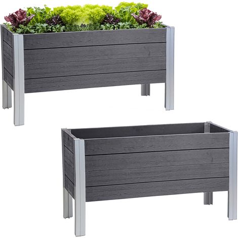 Hochbeet 98 x 40 x 59 cm 100 Liter Holzoptik robust witterungsbeständig grau (1/5)