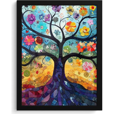 AFFICHE ENCADRÉE Art - Arbre de vie - Fleurs - Hippie Décoration Murale 30x40 (1/5)