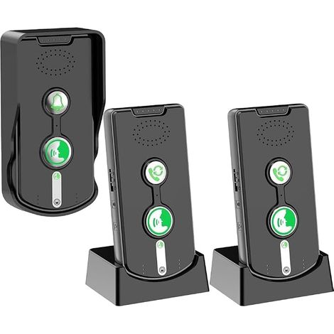 Interphone sans Fil, Sonnette avec Interphone, 500M Intercom Longue Portée, Interphone Interieur pour Maison, Bureau, Hôpital – (1 Sonnette D'extérieur et 2 Sonnettes D'intérieur) (1/5)