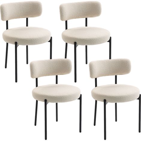 Lot de 4 chaises de salle à manger - HOMCOM - dossier incurvé, pieds en acier - tissu bouclette - 51 x 51 x 76 cm - beige (1/5)