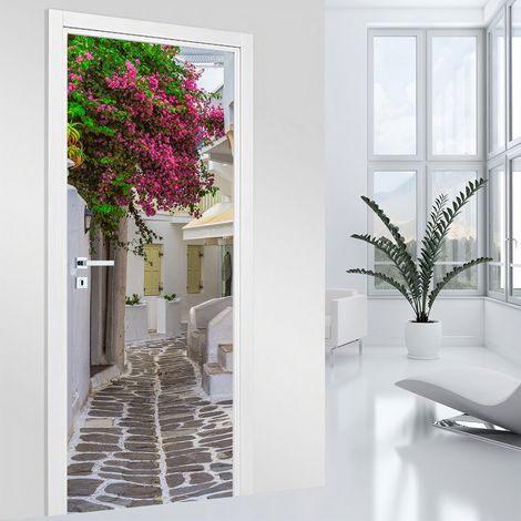 Stickers pour porte - Ruelle Trompe l'oeil - 93 x 205 cm - Adhésif + Protection BRILLANTE (1/2)