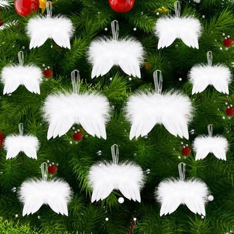Plume Blanche Décorations De Noël, 12 pièces Ailes en Plumes D’Ange, Blanc Ange Plumes à Suspendre Pendentif Arbre de Noël, Ornement pour Fête De Sapin de Noël DIY Artisanat, Bébé Photography Prop (1/4)